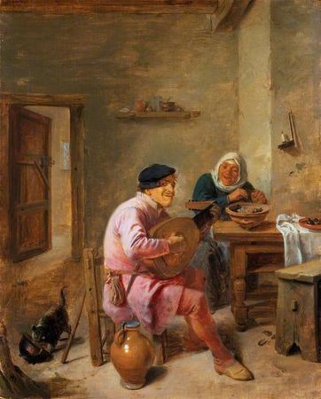Adriaen Brouwer. Interior of a Room with Figures, A Man Playing the Lute, and a Woman\\n\\n01/11/2011 00:09